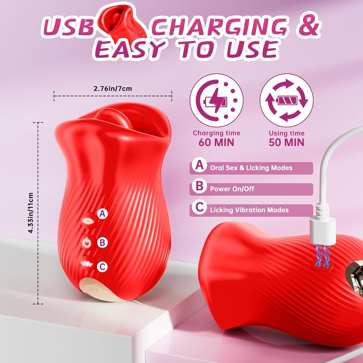 Rose Tongue & Bite Clit Vibrator - Tongue Licking Rose Toy