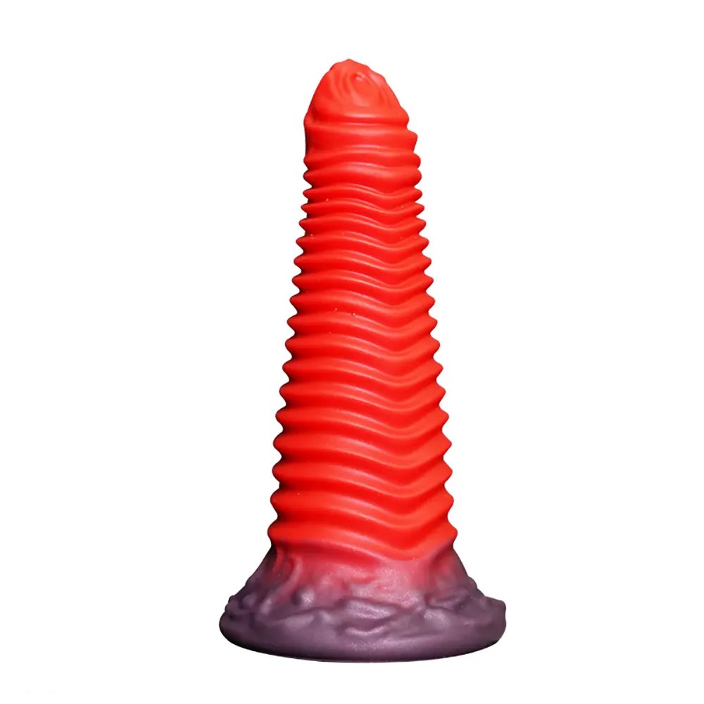 Red Spiral Ribbed Fantasy Dildo - Silicone Fantasy Dildo