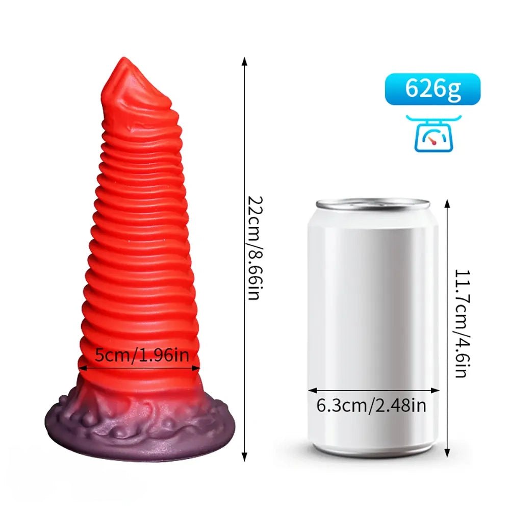 Red Spiral Ribbed Fantasy Dildo - Silicone Fantasy Dildo