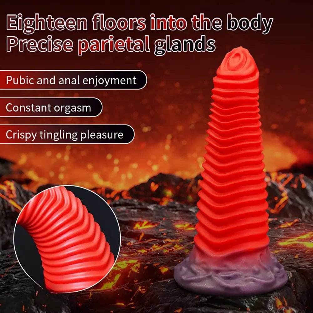 Red Spiral Ribbed Fantasy Dildo - Silicone Fantasy Dildo