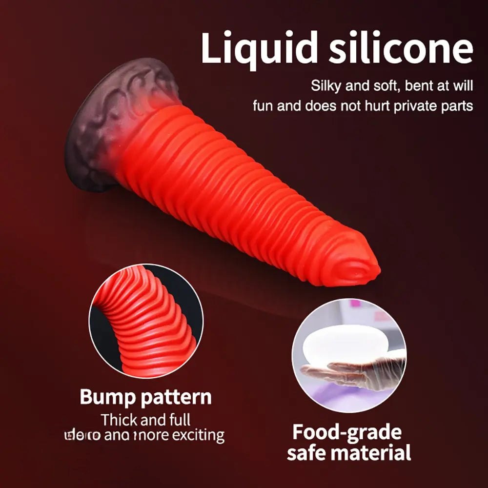 Red Spiral Ribbed Fantasy Dildo - Silicone Fantasy Dildo