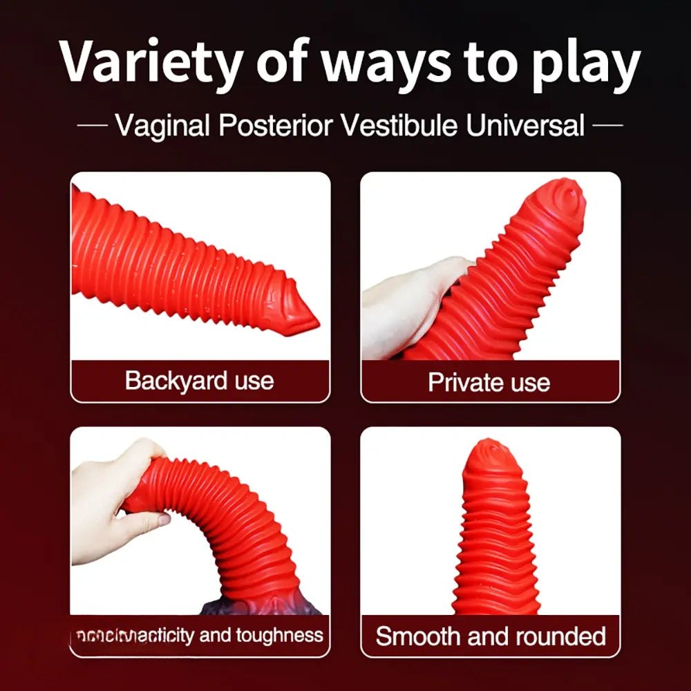 Red Spiral Ribbed Fantasy Dildo - Silicone Fantasy Dildo