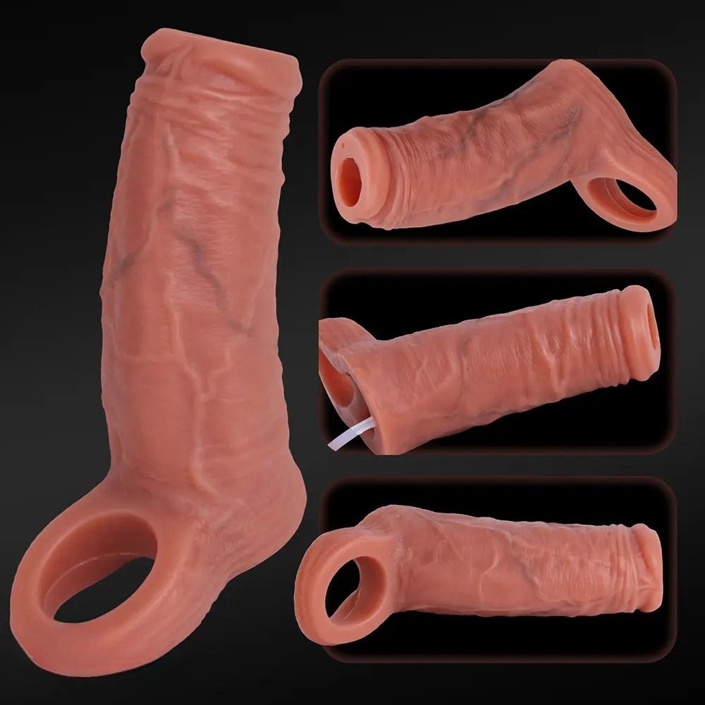 Reusable Squirting Cock Sleeve - Realistic Extension Sleeve