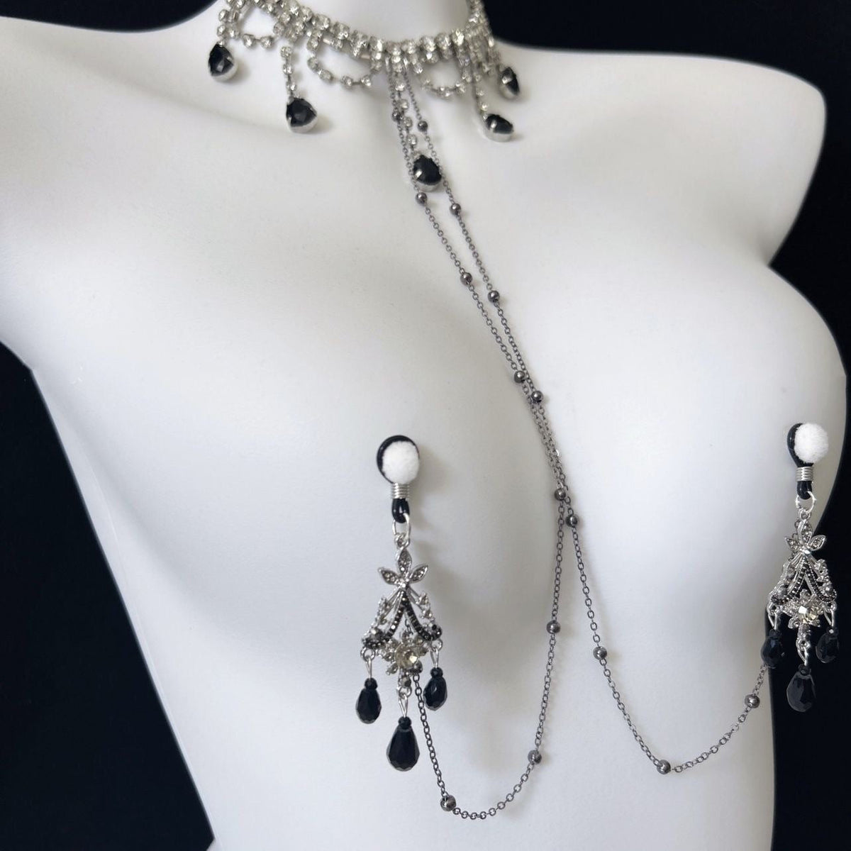 Rhinestone Choker Nipple Clamp Set - Adjustable Nipple Clamps