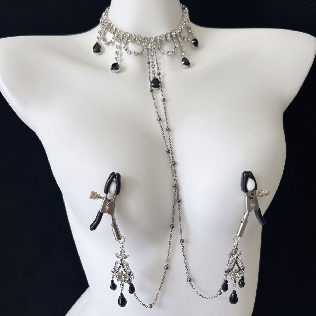Rhinestone Choker Nipple Clamp Set - Adjustable Nipple Clamps