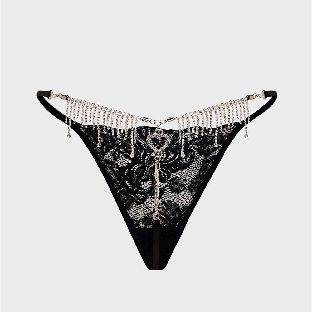 Rhinestone Fringe Heart G-String - Sexy G String Thong
