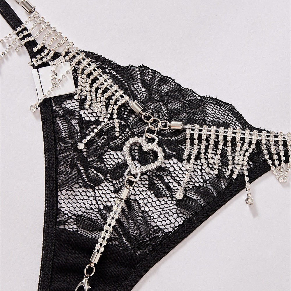Rhinestone Fringe Heart G-String - Sexy G String Thong