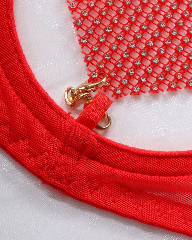 Rhinestone Heart Chain Garter Set - Garter Lingerie Set