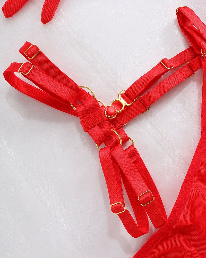 Rhinestone Heart Chain Garter Set - Garter Lingerie Set