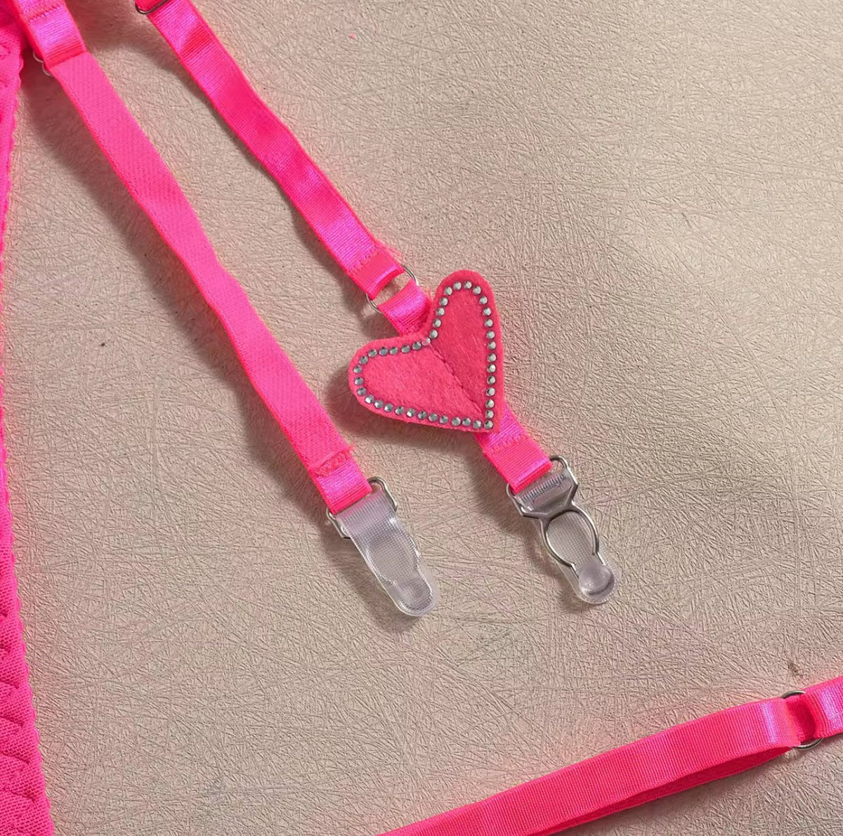 Rhinestone Heart Garter Set - Garter Lingerie Set