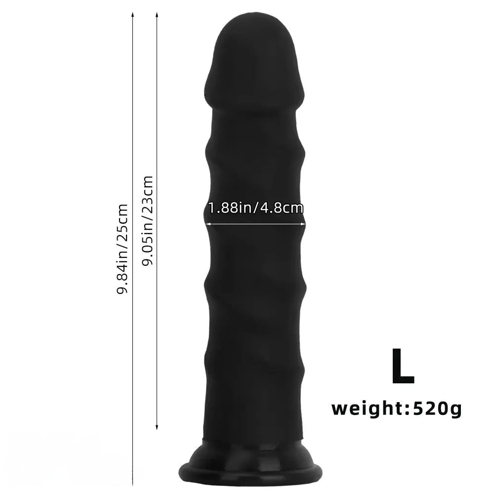 Ribbed Black G-Spot Dildo - Curved G-Spot Silicone Dildo