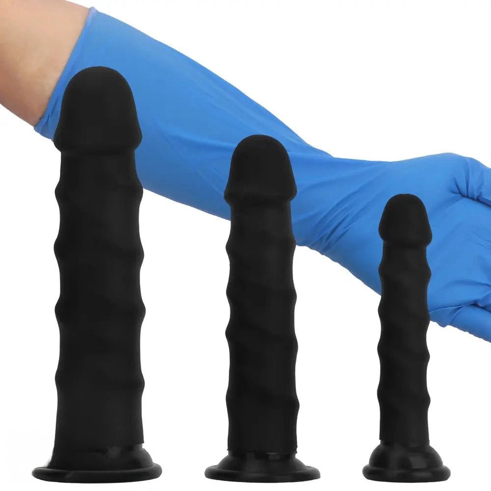 Ribbed Black G-Spot Dildo - Curved G-Spot Silicone Dildo