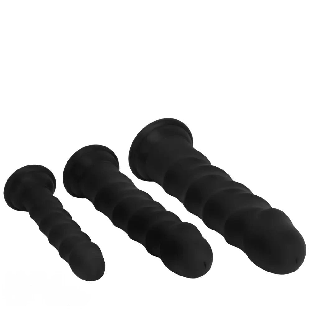 Ribbed Black G-Spot Dildo - Curved G-Spot Silicone Dildo