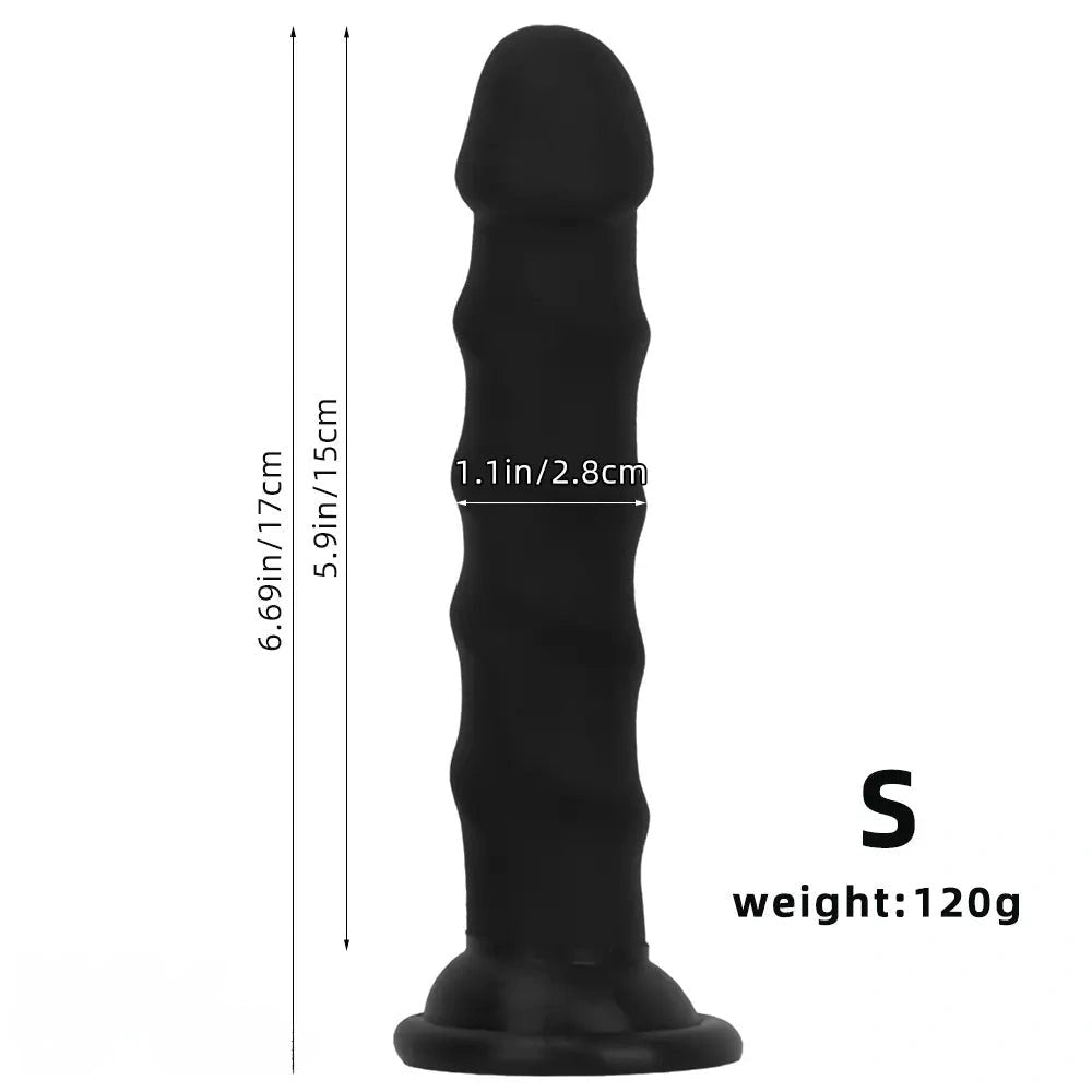 Ribbed Black G-Spot Dildo - Curved G-Spot Silicone Dildo