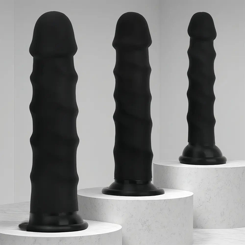 Ribbed Black G-Spot Dildo - Curved G-Spot Silicone Dildo