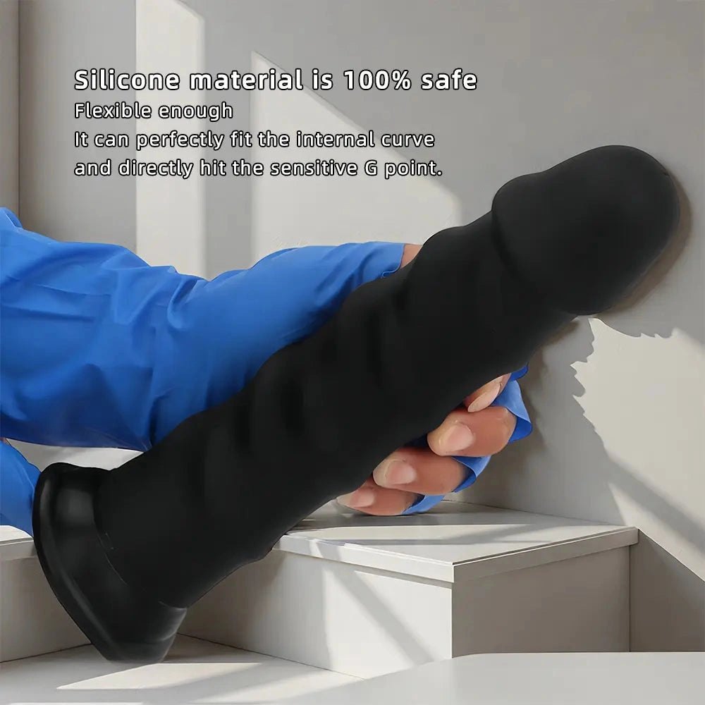 Ribbed Black G-Spot Dildo - Curved G-Spot Silicone Dildo