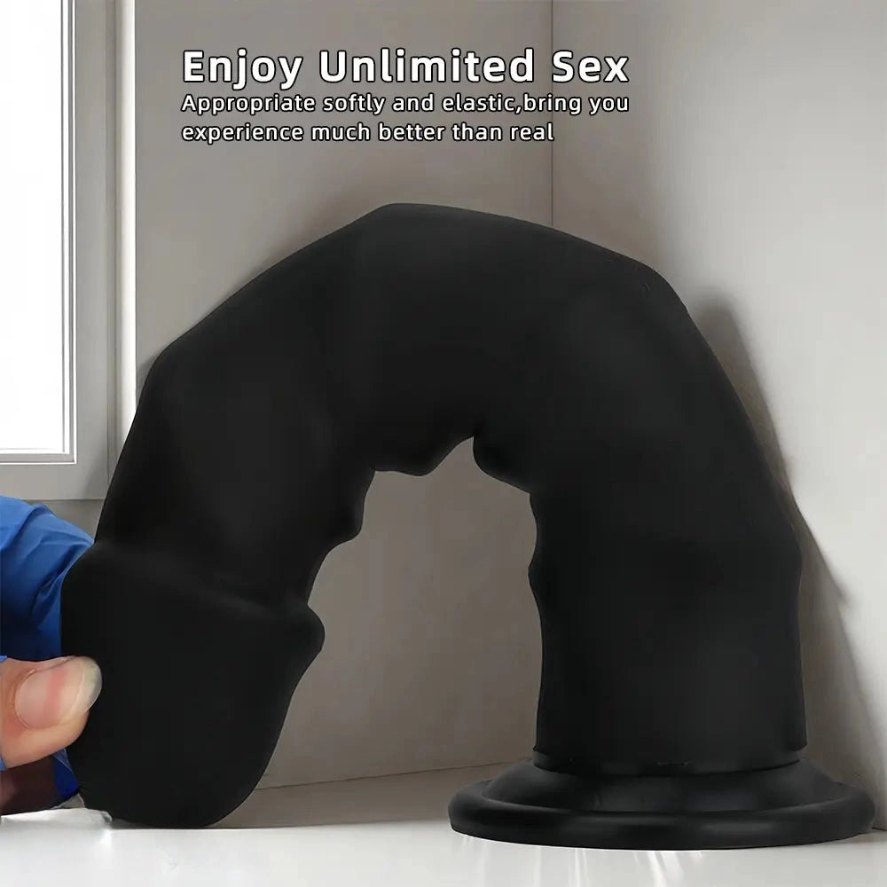 Ribbed Black G-Spot Dildo - Curved G-Spot Silicone Dildo