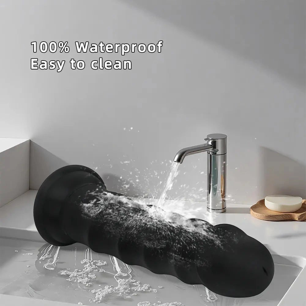 Ribbed Black G-Spot Dildo - Curved G-Spot Silicone Dildo