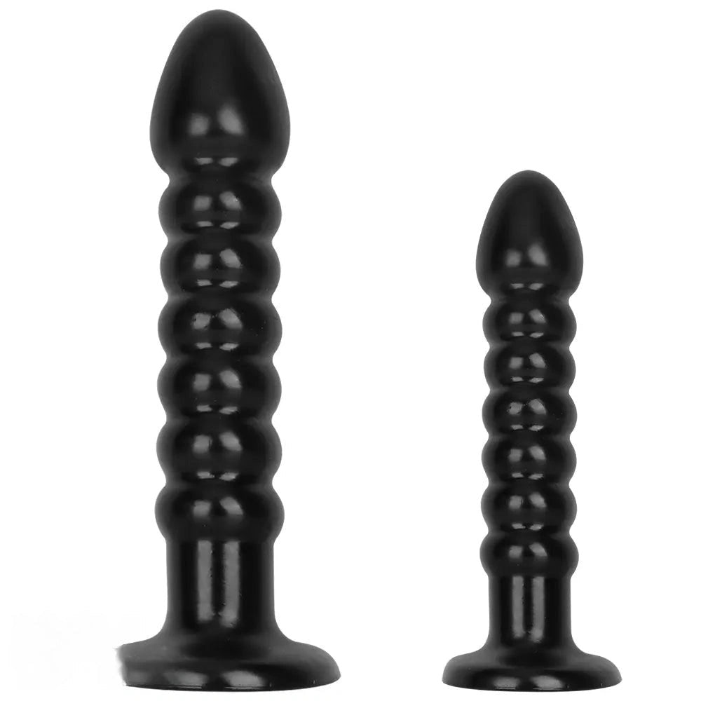 Ribbed Black Anal Bead Dildo - Realistic Dildo Feel