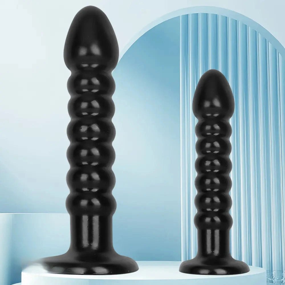 Ribbed Black Anal Bead Dildo - Realistic Dildo Feel