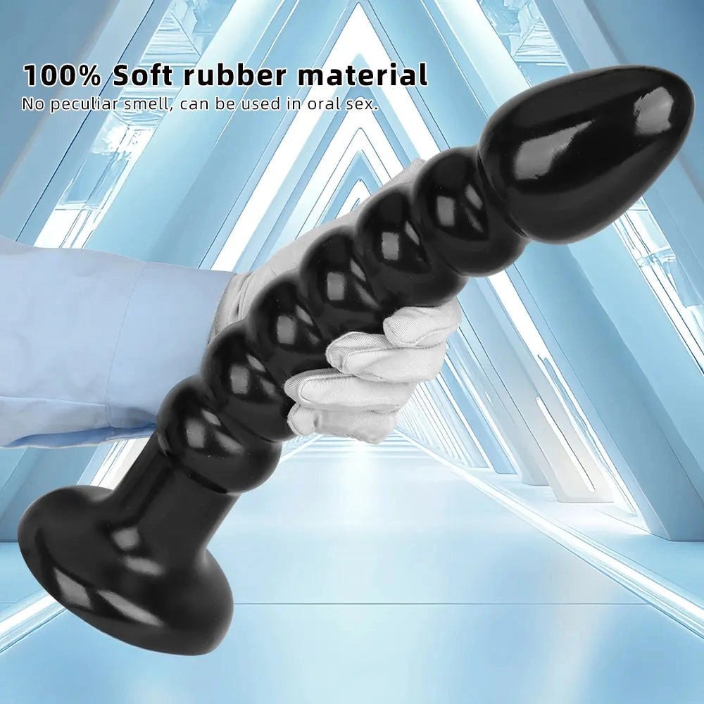 Ribbed Black Anal Bead Dildo - Realistic Dildo Feel