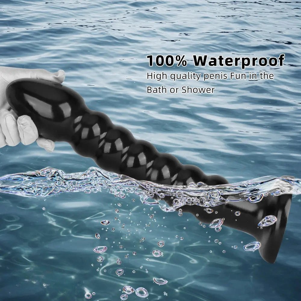 Ribbed Black Anal Bead Dildo - Realistic Dildo Feel