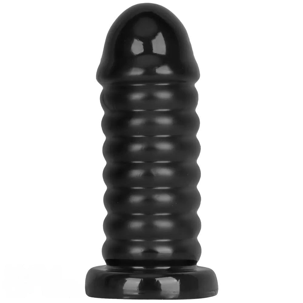 Ribbed Anal Dildo S/L 9.05 in - Black PVC Sex Toy