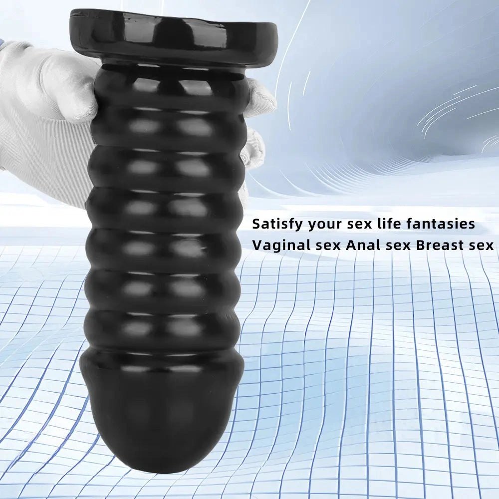 Ribbed Anal Dildo S/L 9.05 in - Black PVC Sex Toy