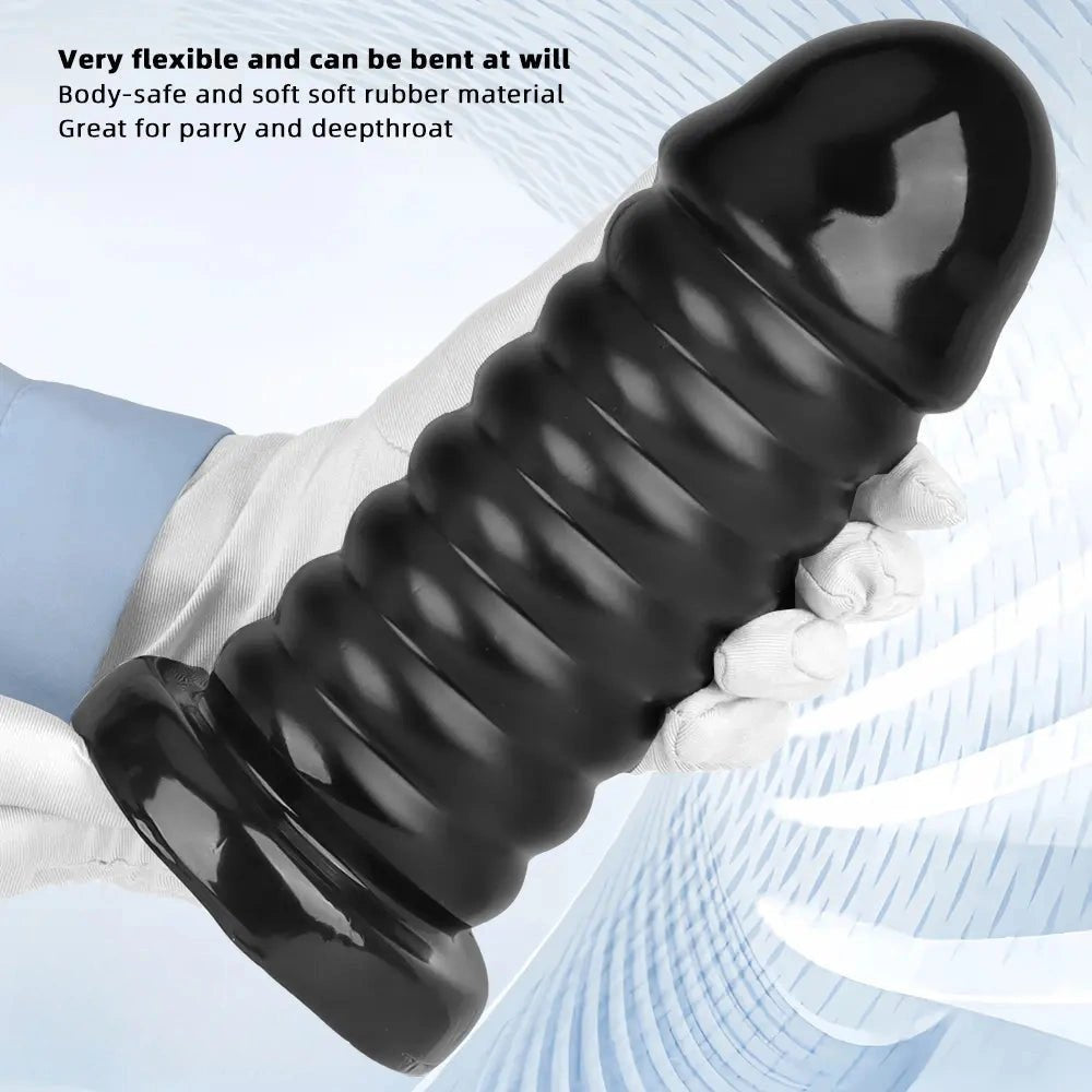 Ribbed Anal Dildo S/L 9.05 in - Black PVC Sex Toy