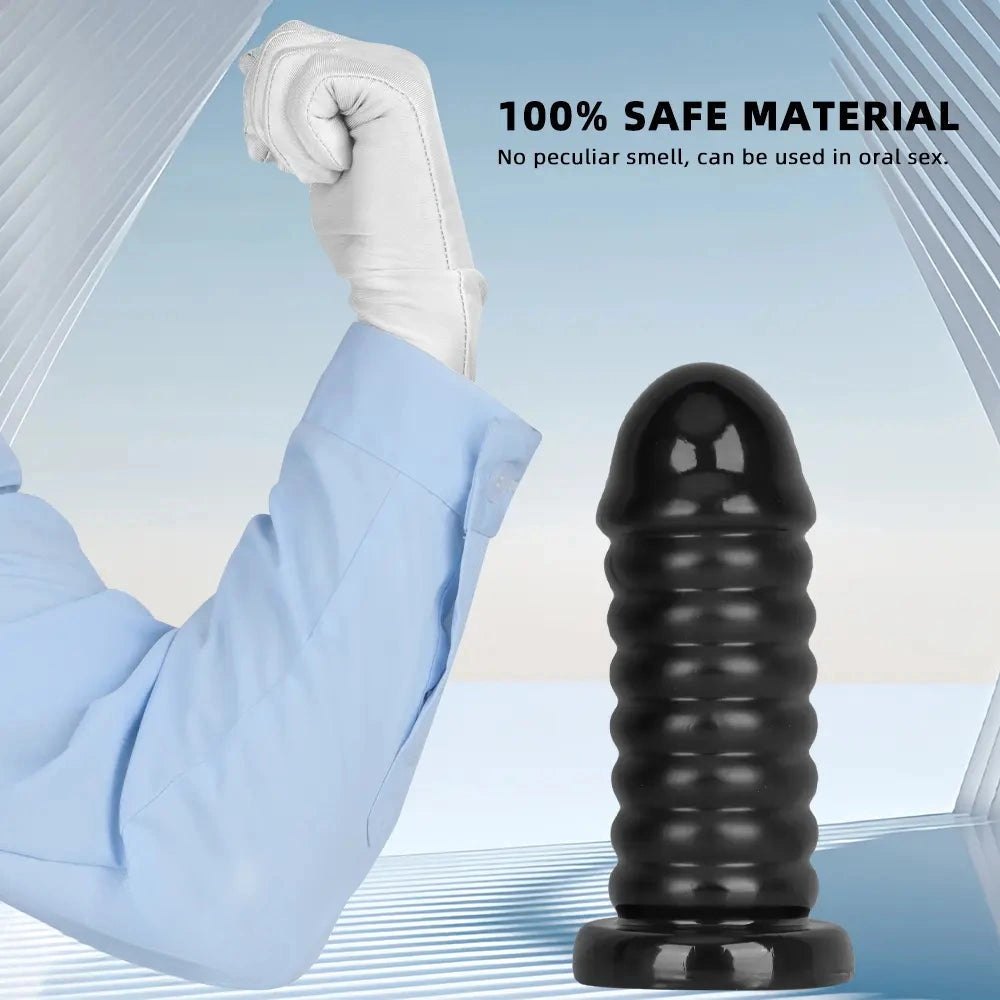 Ribbed Anal Dildo S/L 9.05 in - Black PVC Sex Toy