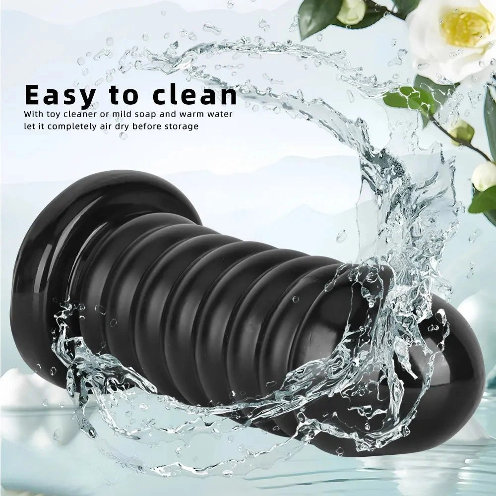 Ribbed Anal Dildo S/L 9.05 in - Black PVC Sex Toy