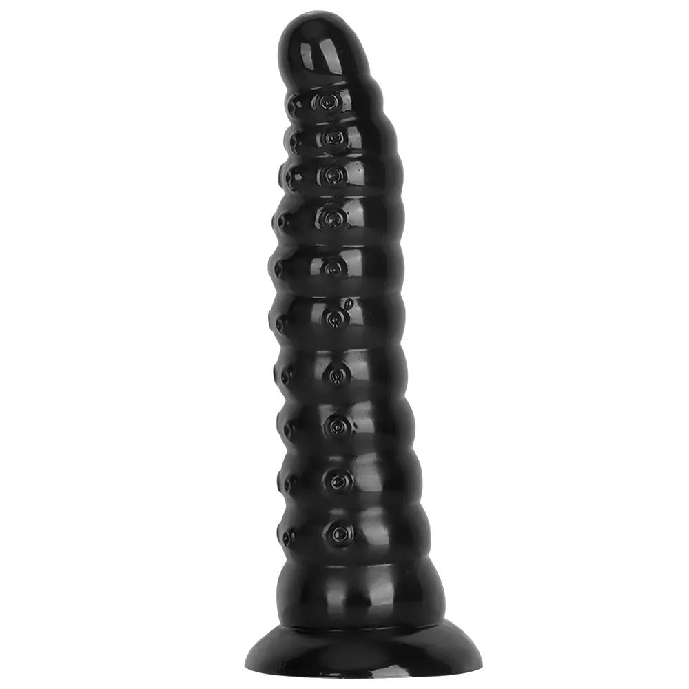 Ribbed Anal Dildo S/L - Black PVC Beaded Sex Toy