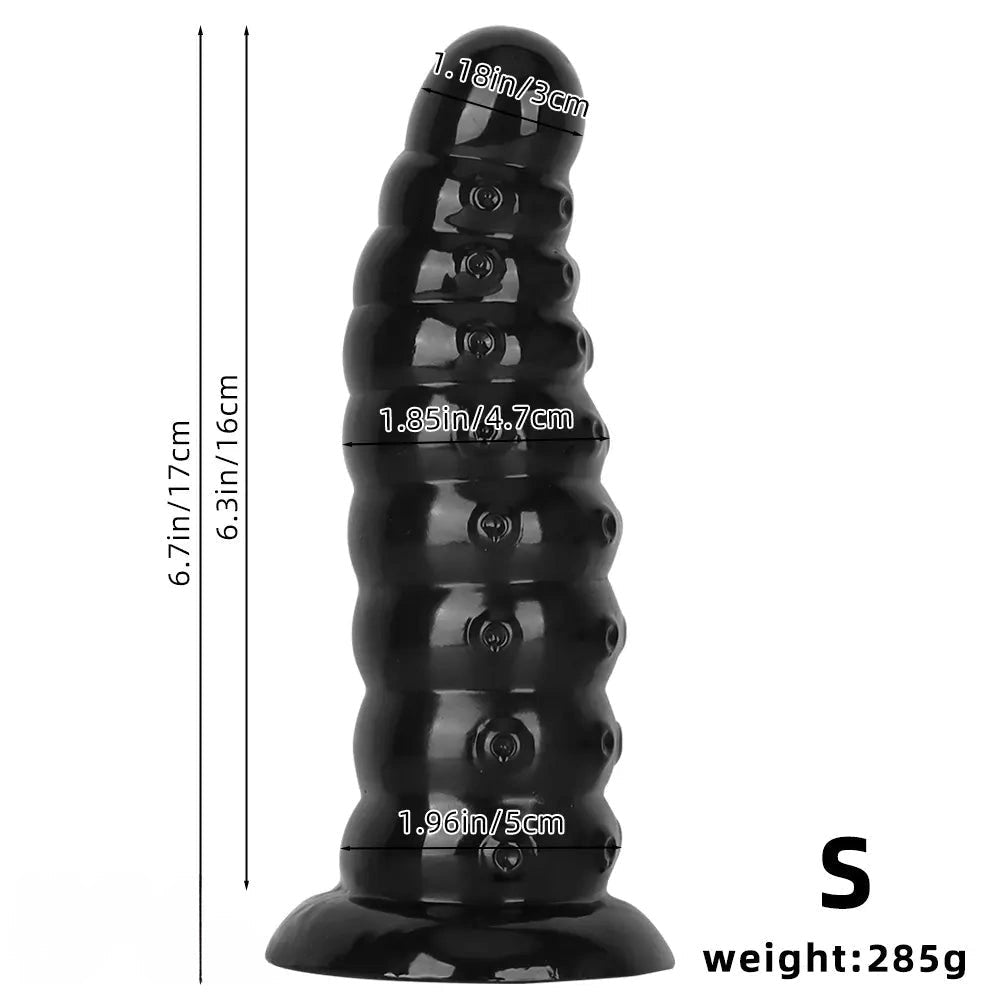 Ribbed Anal Dildo S/L - Black PVC Beaded Sex Toy
