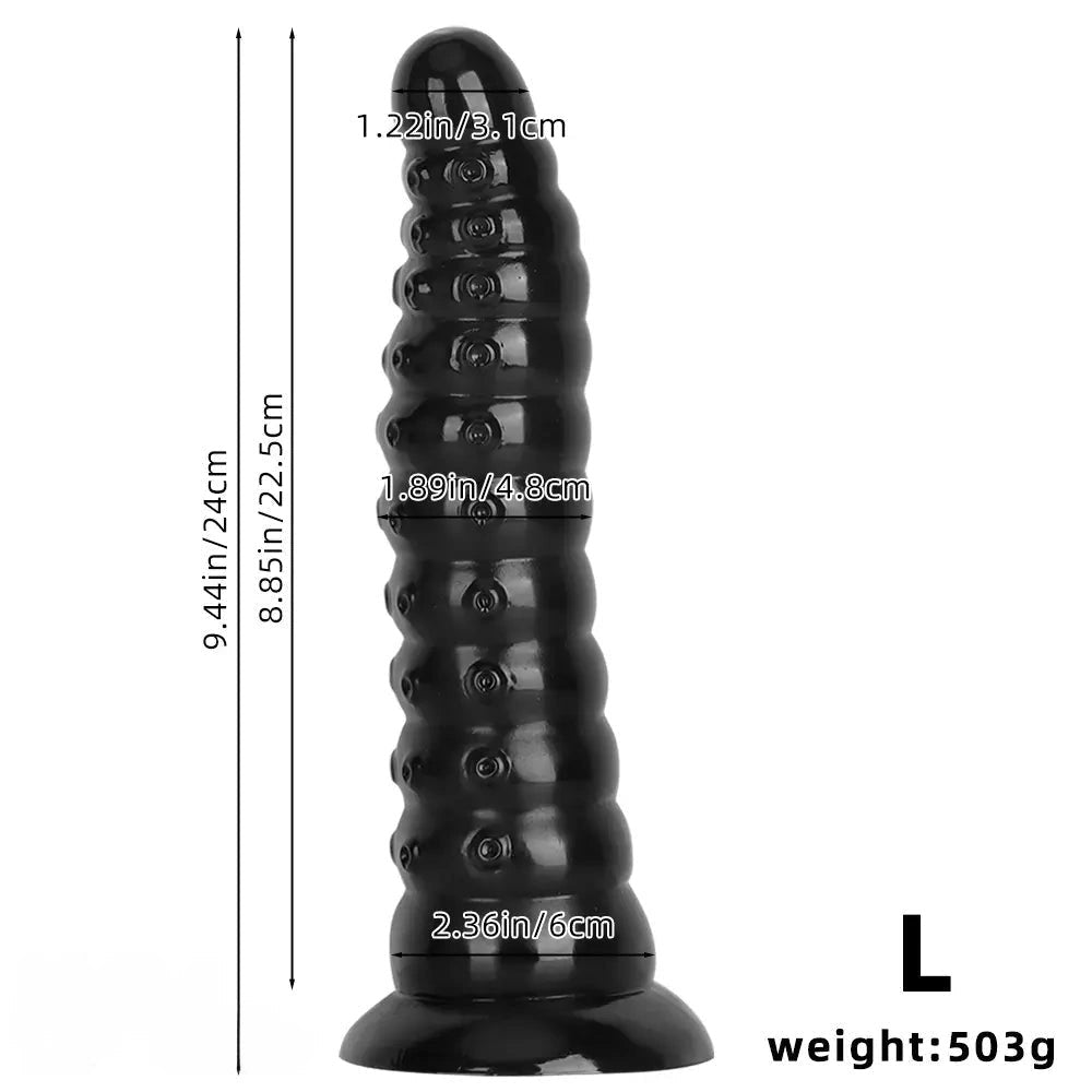 Ribbed Anal Dildo S/L - Black PVC Beaded Sex Toy