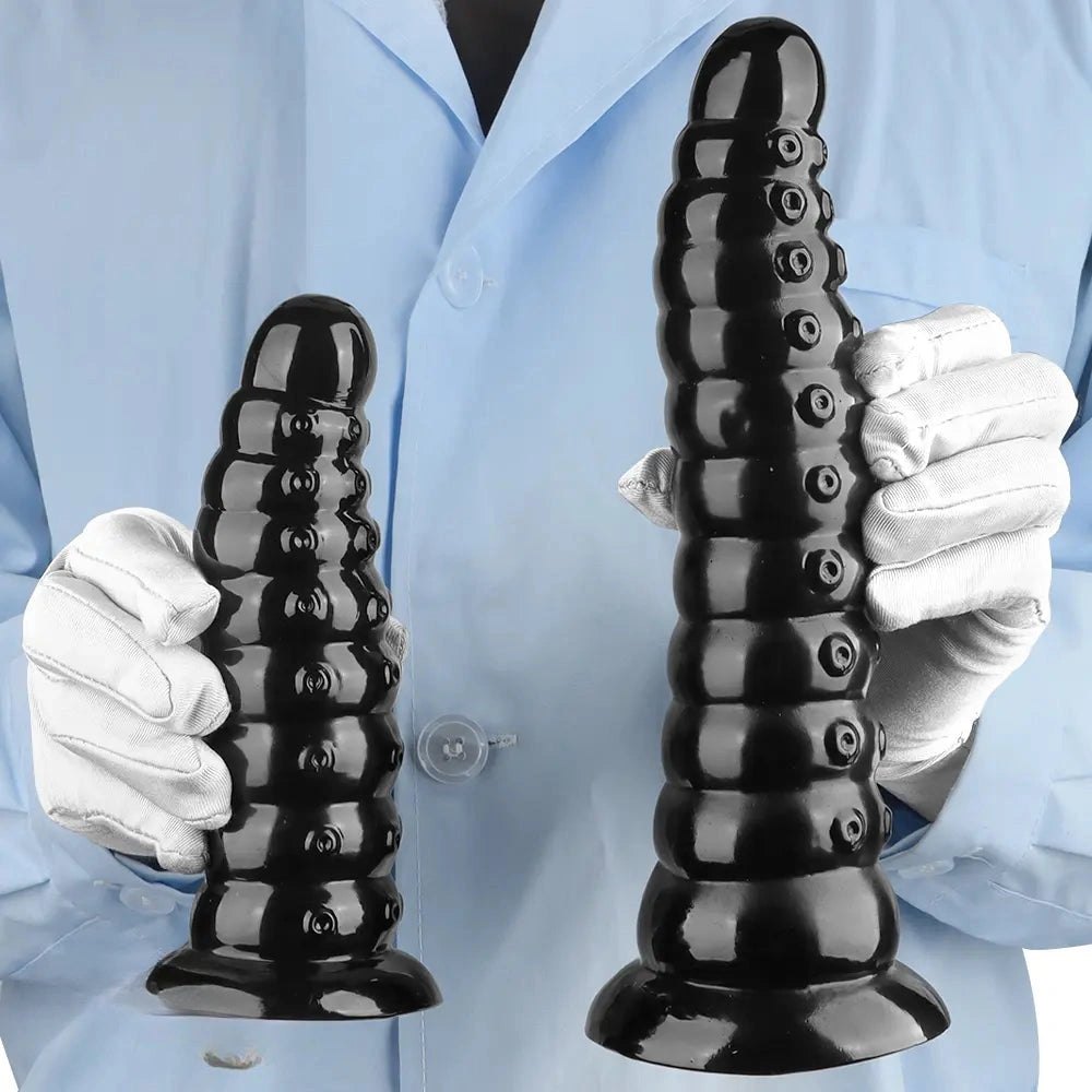 Ribbed Anal Dildo S/L - Black PVC Beaded Sex Toy