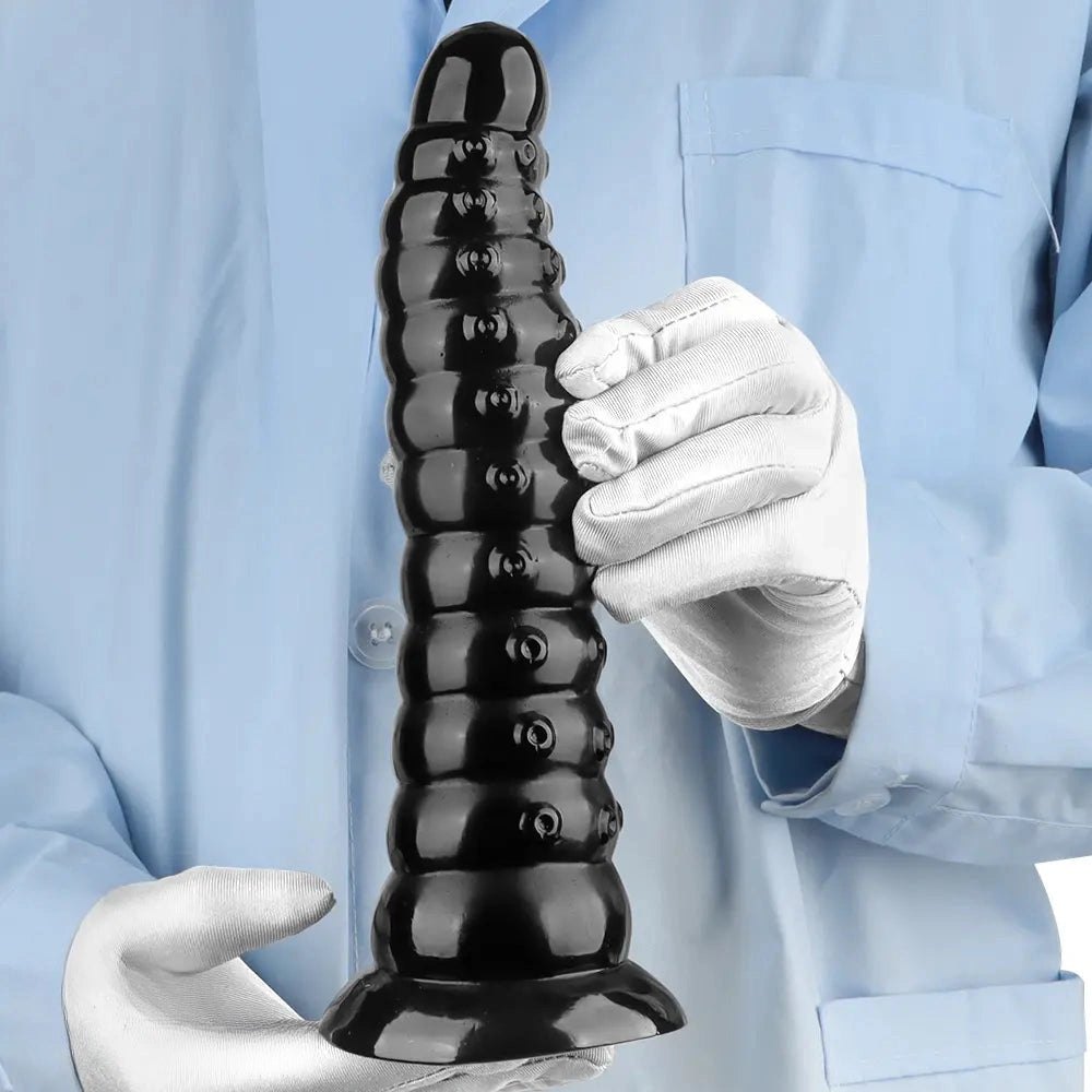 Ribbed Anal Dildo S/L - Black PVC Beaded Sex Toy