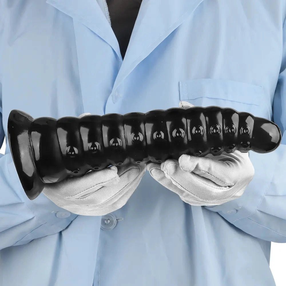 Ribbed Anal Dildo S/L - Black PVC Beaded Sex Toy