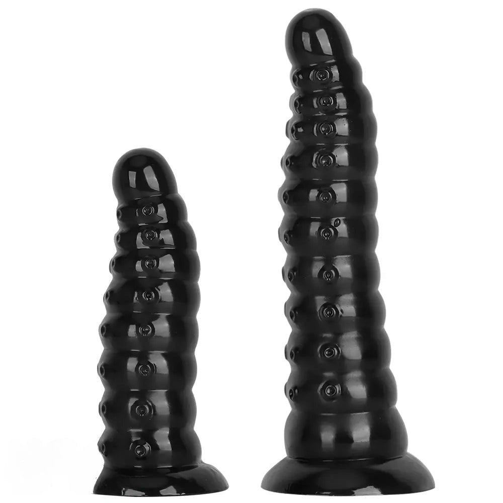 Ribbed Anal Dildo S/L - Black PVC Beaded Sex Toy