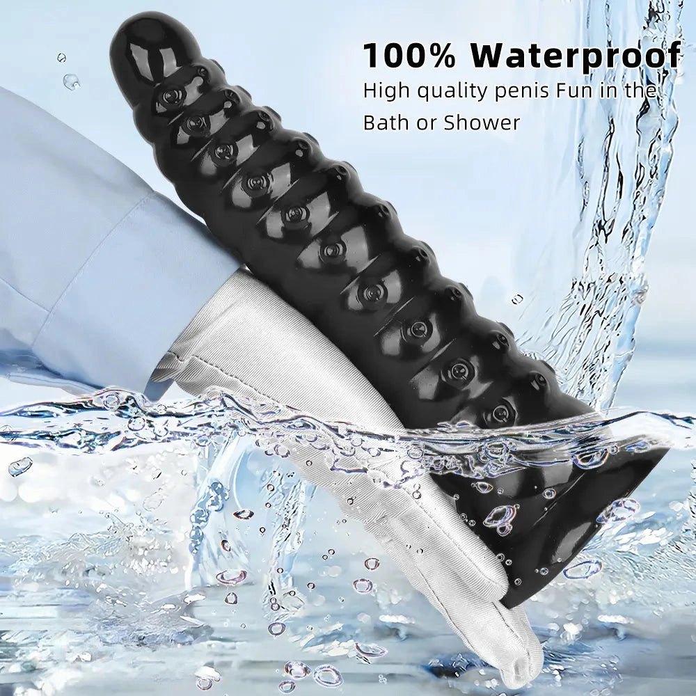 Ribbed Anal Dildo S/L - Black PVC Beaded Sex Toy