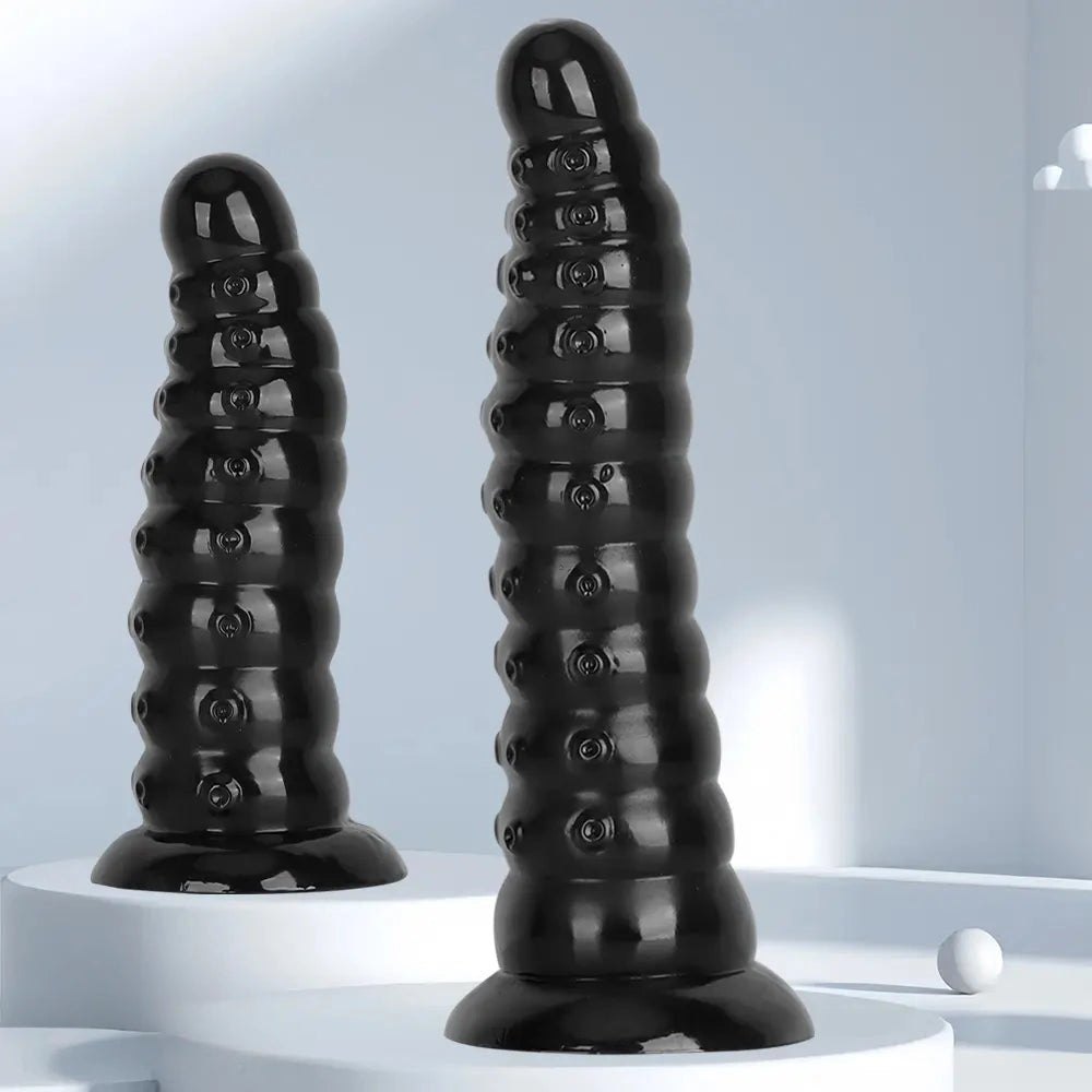 Ribbed Anal Dildo S/L - Black PVC Beaded Sex Toy