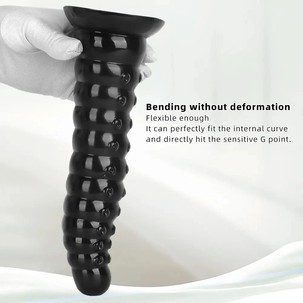 Ribbed Anal Dildo S/L - Black PVC Beaded Sex Toy