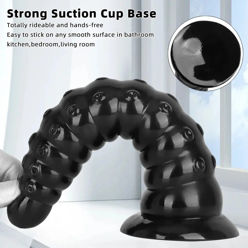 Ribbed Anal Dildo S/L - Black PVC Beaded Sex Toy