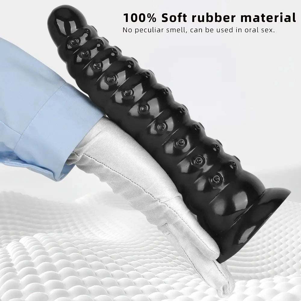 Ribbed Anal Dildo S/L - Black PVC Beaded Sex Toy