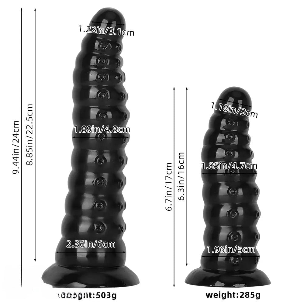 Ribbed Anal Dildo S/L - Black PVC Beaded Sex Toy