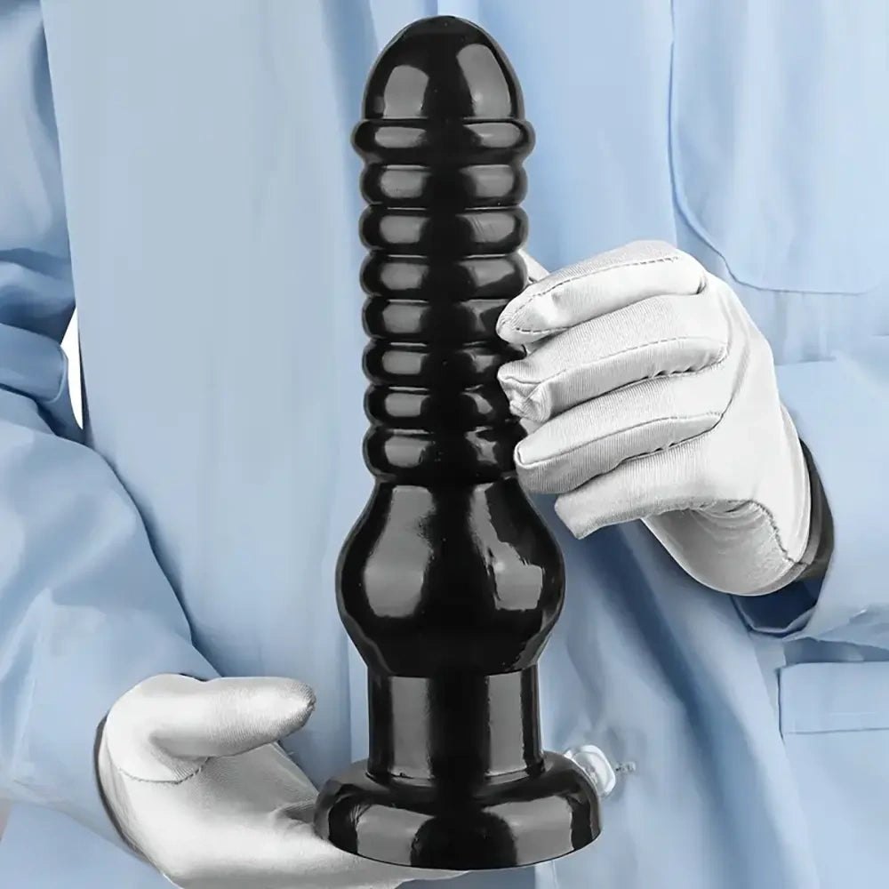 Ribbed Black Anal Dildo 9.64in - Rubber Anal Toy