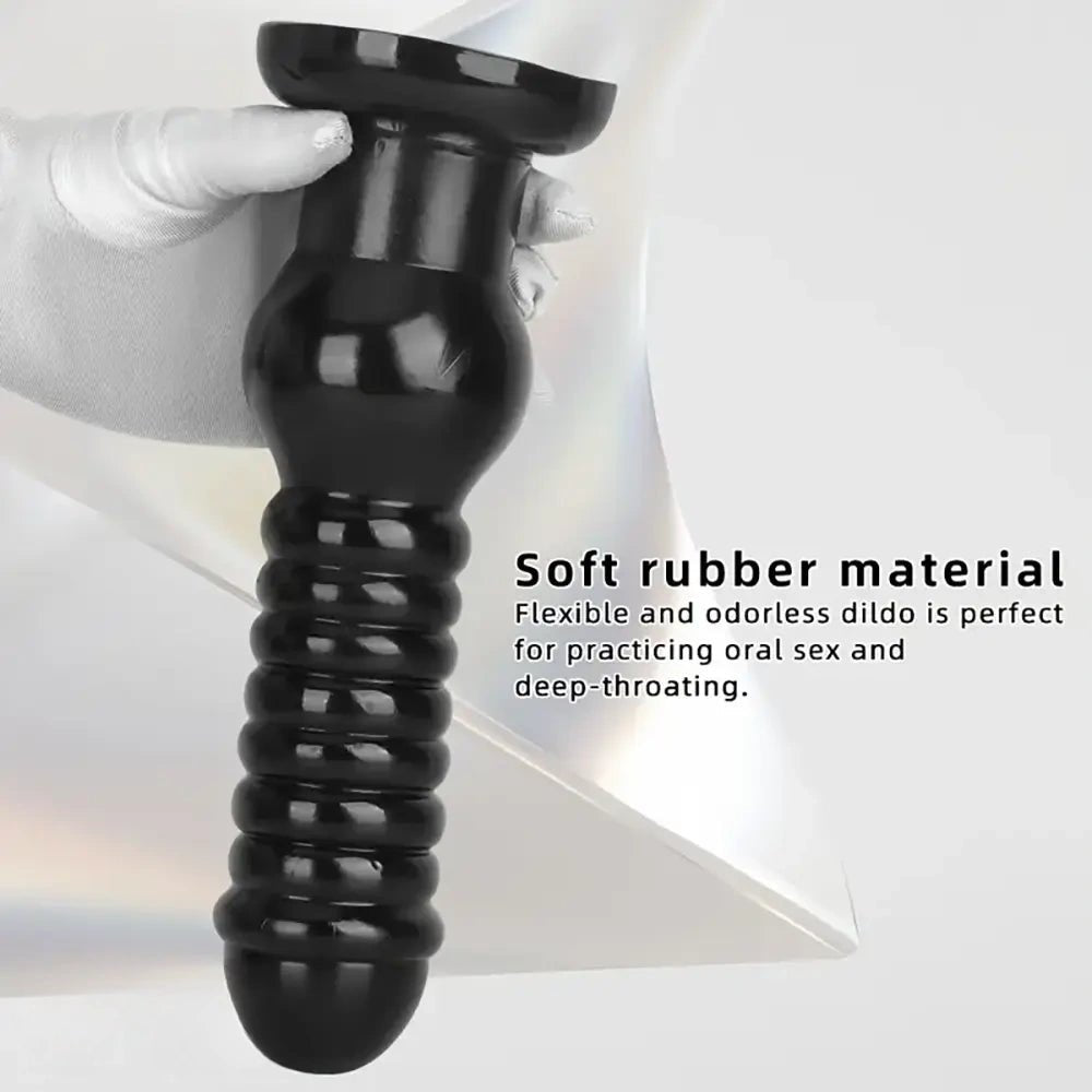 Ribbed Black Anal Dildo 9.64in - Rubber Anal Toy