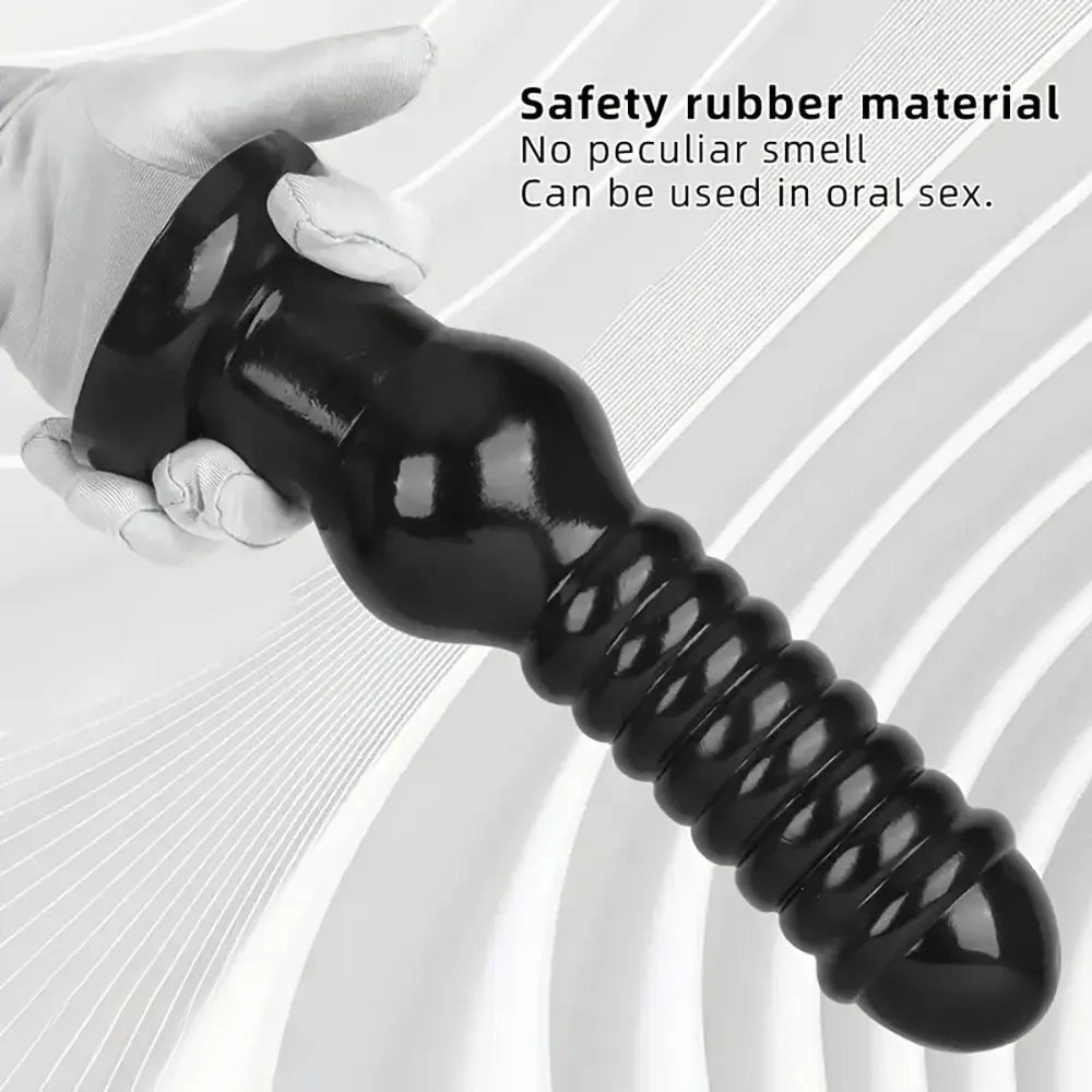 Ribbed Black Anal Dildo 9.64in - Rubber Anal Toy