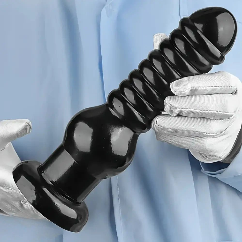 Ribbed Black Anal Dildo 9.64in - Rubber Anal Toy
