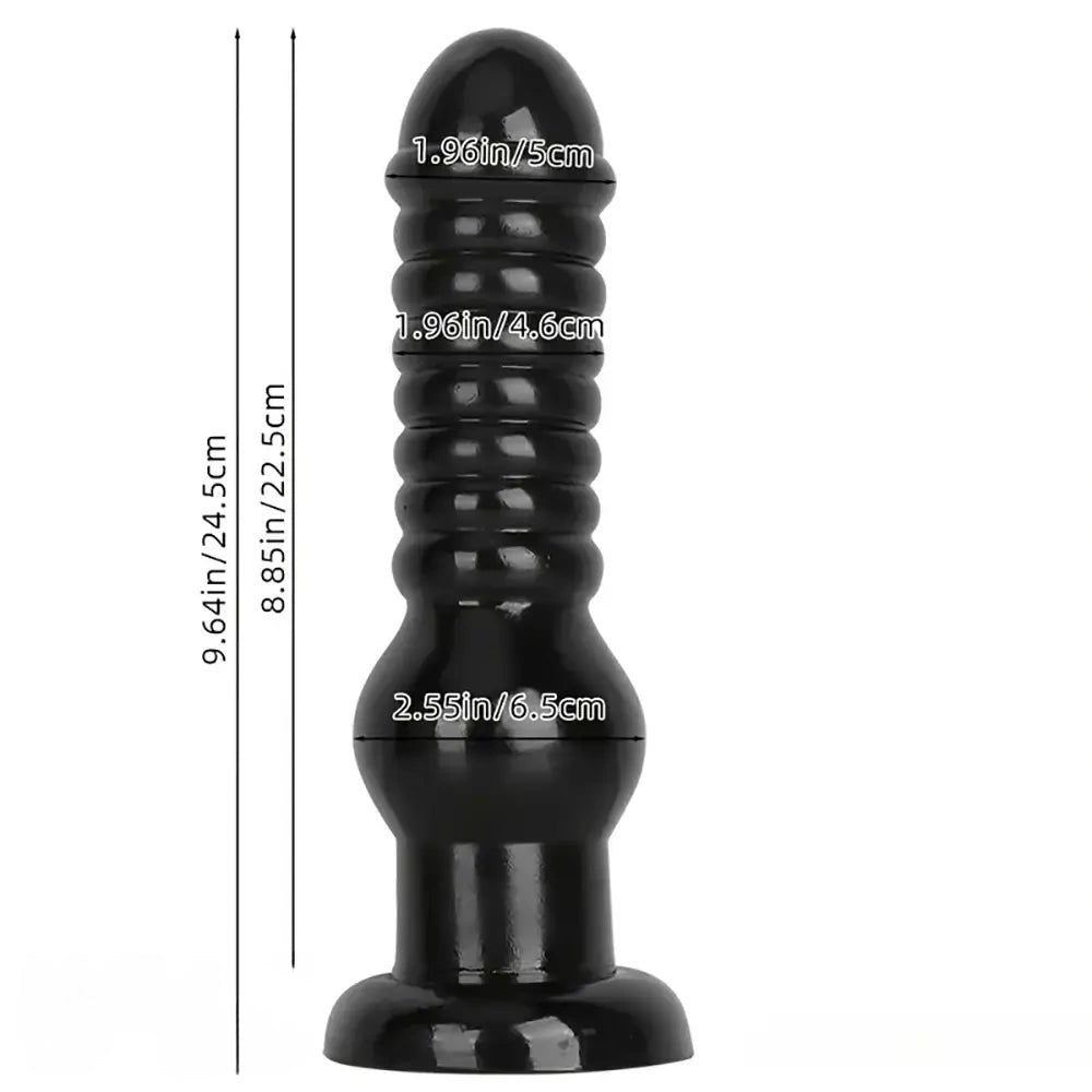 Ribbed Black Anal Dildo 9.64in - Rubber Anal Toy