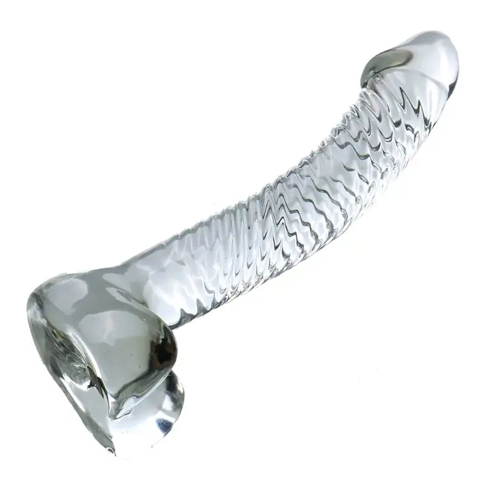 Ribbed Crystal Glass Dildo - Curved G-Spot Glass Dildo